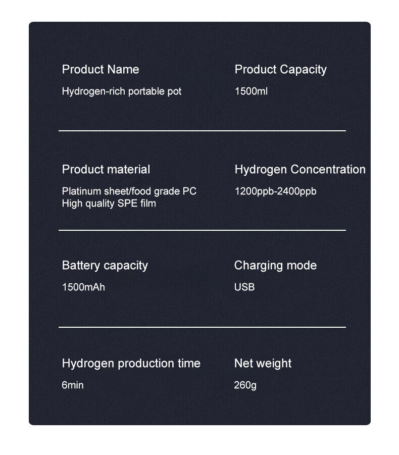 1.5L Hydrogen Water Bottle – Portable Hydrogen-Rich Water Generator with SPE Technology | Rechargeable Anti-Oxidant Wellness Bottle