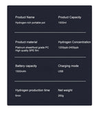 1.5L Hydrogen Water Bottle – Portable Hydrogen-Rich Water Generator with SPE Technology | Rechargeable Anti-Oxidant Wellness Bottle