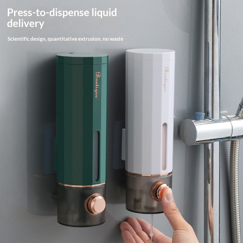 Punch-Free Wall Mounted Soap Dispenser for Home Bathrooms | Refillable Shampoo & Liquid Soap Holder | Space-Saving Bathroom Organizer | Easy Installation No Drill Needed