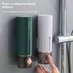 Punch-Free Wall Mounted Soap Dispenser for Home Bathrooms | Refillable Shampoo & Liquid Soap Holder | Space-Saving Bathroom Organizer | Easy Installation No Drill Needed