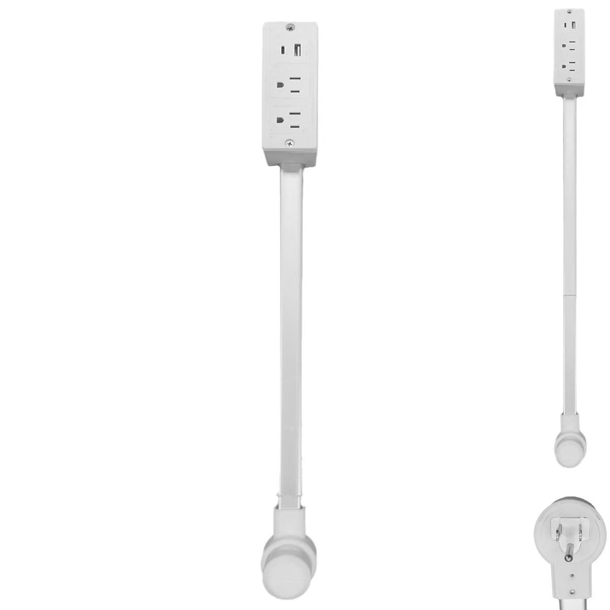 Rotatable flat plug outlet extender plugged behind bedside table with slim rotating head design for tight spaces