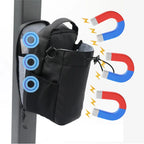 Magnetic gym bag with phone mount attached to gym rack