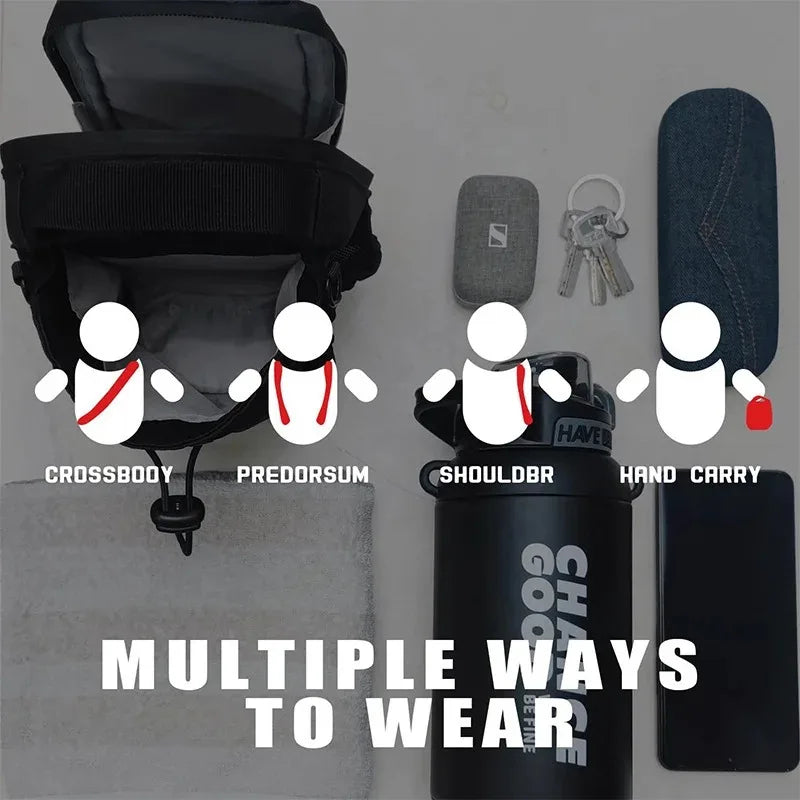 Magnetic gym bag with phone mount attached to gym rack